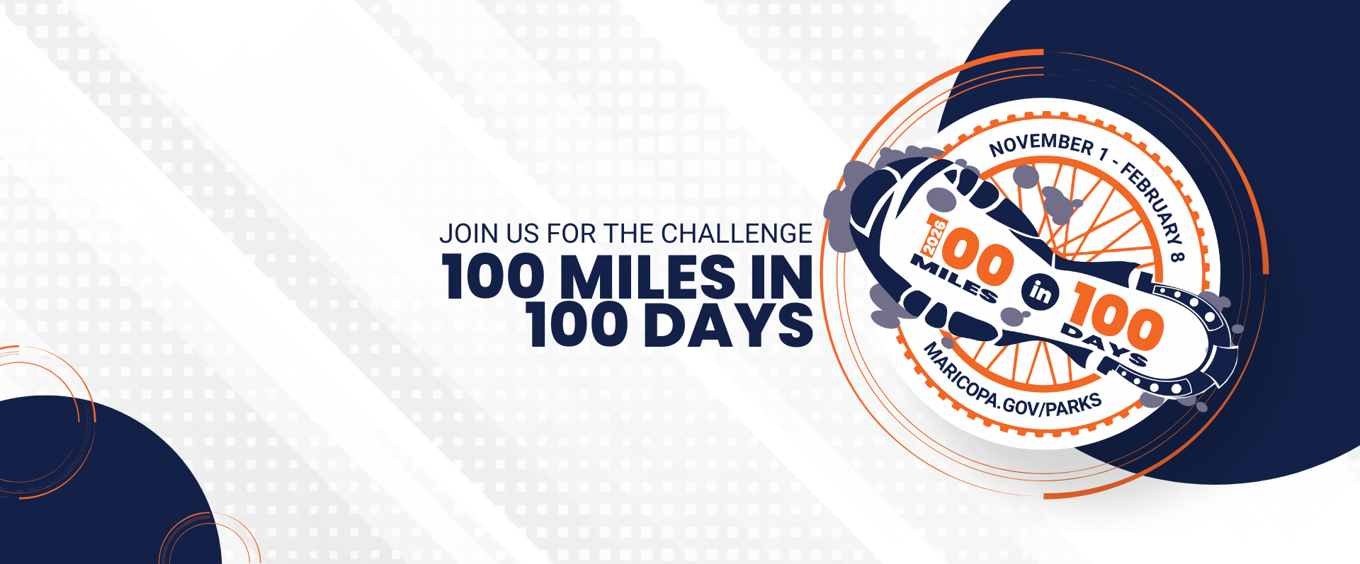 Join us for our fourteenth season of the 100 Miles in 100 Days Challenge! To learn more, click on the graphic...