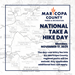 National Take A Hike Day featuring a Maricopa Trail map in the background and date of the event.