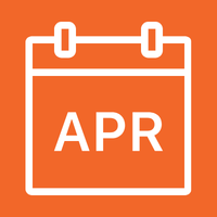 The month of April with a bright orange background and a white calendar icon.