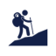 Navy icon of hikers on a moderate trail. Moderate trails are mostly smooth and vary in width with dirt, unevenness, rocks, and ruts. 