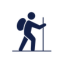 A navy icon of a hiker representing an easy trail. These trails are mostly smooth and wide with dirt and occasional unevenness.