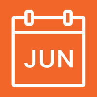 The month of June with a bright orange background and a white calendar icon.