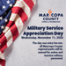 Military Service Appreciation Day - November 11. The day-use entry fee for all Maricopa County regional parks will be waived for active and retired military personnel.