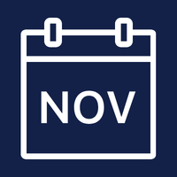 The month of November with a navy blue background and a white calendar icon.