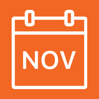 The month of November with a bright orange background and a white calendar icon.