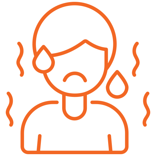 Orange icon of a person sweating heavily, representing heat or overheating.