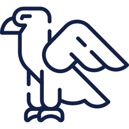 Navy blue Bald Eagle icon with wings partially extended in simple line style.
