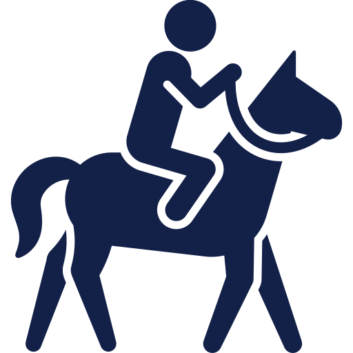 Icon of a person riding a horse, representing horseback riding or equestrian activity.