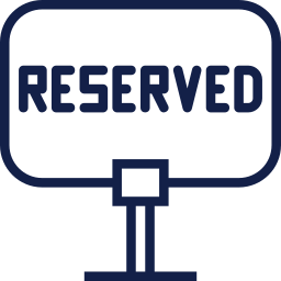 Blue icon of a sign that says "Reserved."
