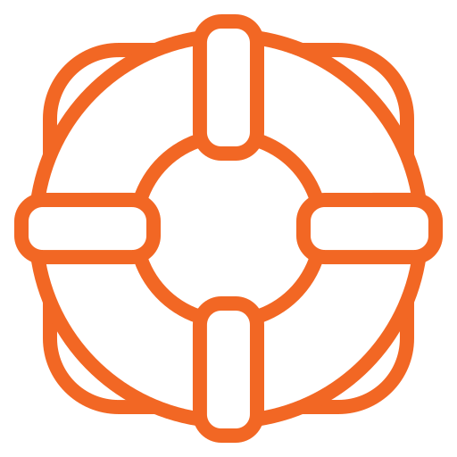 Bright orange lifesaver ring icon representing water safety or swimming safety.